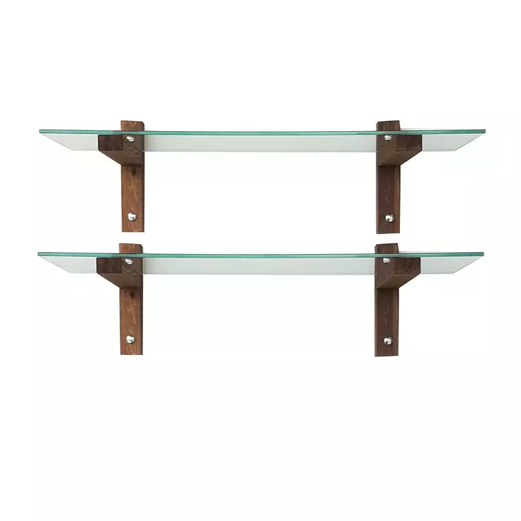 Vägghylla Hanah Home R200 Valnöt Massiv Furu Härdat Glas 85x25x25 cm - Vägghyllor - 8681875707953 - 1