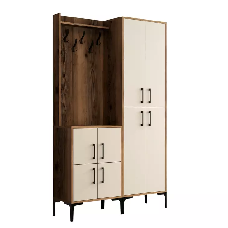 Hallmöbel Hanah Home Berlin BA Valnöt Cream Spånskiva 120x200x35 cm - Hallskåp - 8683342170253 - 1