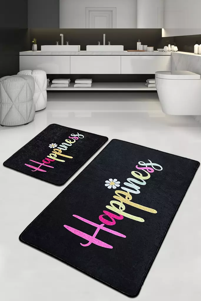 Badrumsmatta Set Mijölnir Flerfärgad 100% Polyester Antibakteriell Halkfri 50x60 cm & 60x100 cm - Badrumsmattor och våtrumsmattor - 8683342396233 - 1
