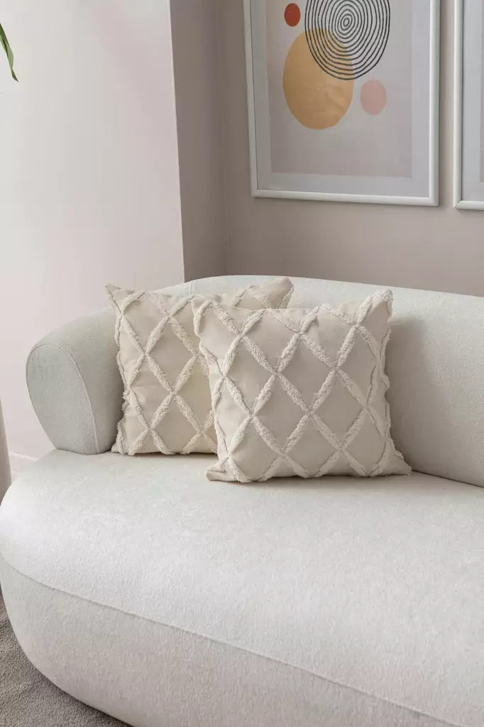 Kuddfodral Set Aberto Design Tuffet Cream Polyester 43x43 cm - Prydnadskuddar - 8684283503643 - 1