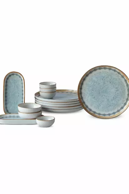 Frukostset Hermia Vit Blå Kamel Porslin 14 Delar - Serveringsfat - 8684283036974 - 1