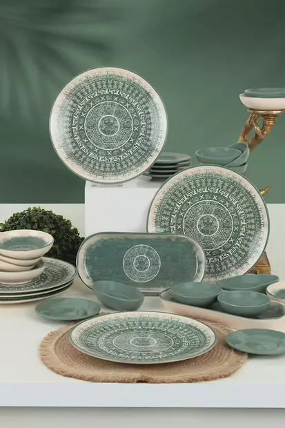 Frukostset Hermia Grön Vit Beige Keramik 28 Delar - Serveringsfat - 8683743764204 - 2