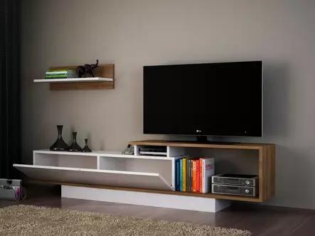 TV-bänk Hanah Home Asos Vit Valnöt Spånskiva 180x45x29,6 cm - TV-bänkar - 8681181613764 - 2