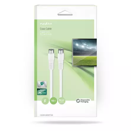 F Quick - F Quick-kabel | F Hane Quick | F Hane Quick | Guldplaterad | 50 dB | 75 Ohm | Dubbelskärmad | 10.0 m | Rund | PVC | Vit | Kartong med fönster - Nedis produkter - 5412810426164 - 66