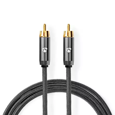 Subwoofer Kabel | RCA Hane | RCA Hane | Guldplaterad | 3.00 m | Rund | 4.5 mm | Antracit / Grått Med Metall | Lock - Ljudkablar - 5412810318704 - 1