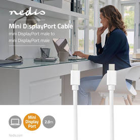 Mini Displayport-kabel | DisplayPort 1.4 | Mini DisplayPort Hane | Mini DisplayPort Hane | 48 Gbps | Nickelplaterad | 2.00 m | Rund | PVC | Vit | Blister - Dator och nätverk - 5412810322244 - 2