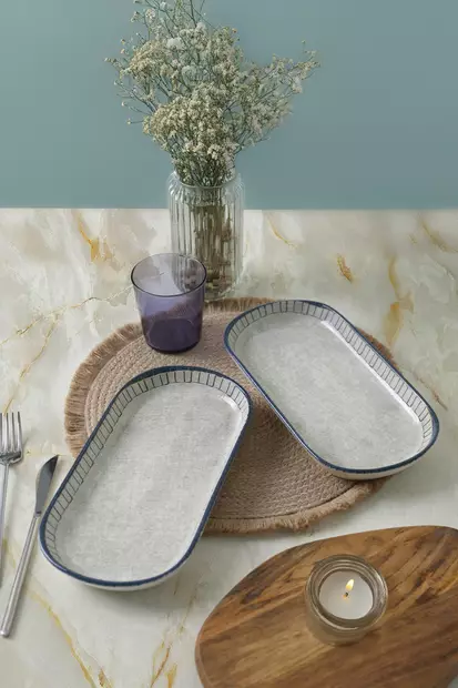 Uppläggningsfat Set Hermia Grå Blå Keramik 2 Delar - Tallrikar - 8684282991694 - 2