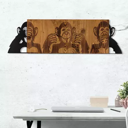 Väggdekor Trä Wallity I Didn't See I Didn't Hear I Don't Know Svart Valnöt Metall Trä 82x58 cm - Dekorationer, prydnadsföremål - 8683342168014 - 2