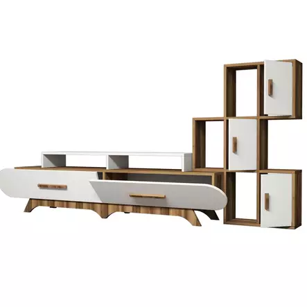 TV-bänk Hanah Home Flora S Valnöt Vit Spånskiva 205x50x36,8 cm - TV-bänkar - 8681875184594 - 1