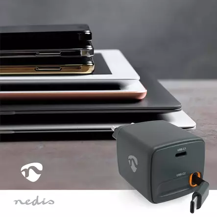 Väggladdare | Med indragbar kabel | 30 W | GaN | PD3.0 30W | 1.5 / 2.0 / 2.5 / 3.0 A | Antal utgångar: 1 | USB-C | USB-C utdragbar kabel | 0.75 m | Automatiskt val av Spänning | Svart - Nätladdare - 5412810475544 - 5