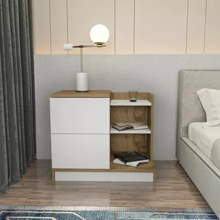 Sängbord Hanah Home Rena Vit Ek Spånskiva 72x45x60 cm - Nattduksbord - 8683743120284 - 2