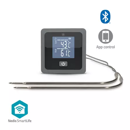 SmartLife kötttermometer | Push-meddelande / Signalhorn | Bluetooth® | Timer | LCD | Antal prober: 2 | 1.20 m | Clips för prober | Nedis® SmartLife | Grå - Köksredskap och matlagning - 5412810475094 - 1