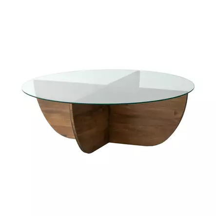 Soffbord Hanah Home Lily Wood Valnöt Härdat Glas Massiv Furu 90x30x90 cm - Soffbord - 8684282140214 - 1