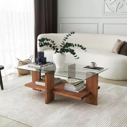 Soffbord Hanah Home Babylon Trä Härdat Glas Massivt Trä 105x40x60 cm - Soffbord - 8683342949644 - 2