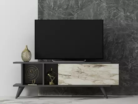 TV-bänk Hanah Home Liberty Antracit Marmormönster Spånskiva 120x30x45 cm - TV-bänkar - 8683742102274 - 2