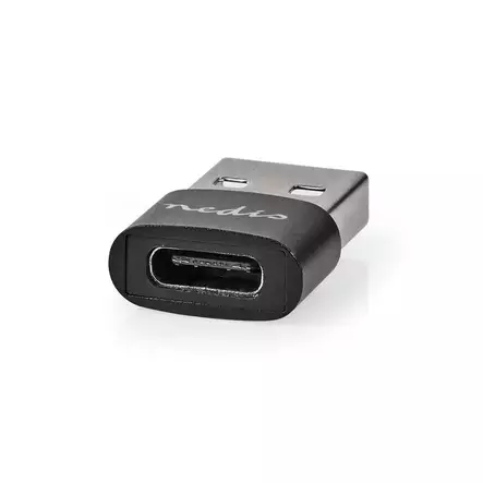 USB-A Adapter | USB 2.0 | USB-A Hane | USB-C Hona | 480 Mbps | Rund | Nickelplaterad | Svart | Låda - Dator och nätverk - 5412810421794 - 2