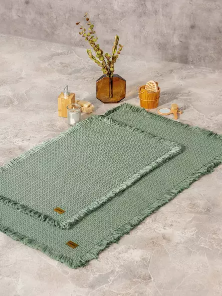 Badrumsmatta Set Mijölnir Grön 100% Bomull 75x125 cm & 60x90 cm - Badrumsmattor och våtrumsmattor - 8683742576884 - 2