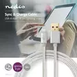 Lightning Kabel | USB 2.0 | Apple Lightning, 8-stifts | USB-A Hane | 480 Mbps | Guldplaterad | 1.00 m | Rund | Flätad / Nylon | Aluminium | Kartong med täckt fönster - Blixtkablar - 5412810262564 - 5