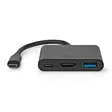 USB Multi-Port Adapter | 3-in-1 | USB 3.2 Gen 1 | USB-C Hane | HDMI Utgång / USB-A Hona / USB-C Hona | 5 Gbps | 0.10 m | Rund | Nickelplaterad | PVC | Svart | Låda - Dator och nätverk - 5412810415984 - 10
