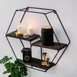 Vägghylla Hanah Home Narcissus Svart Valnöt Massivträ Metall 60x53x15 cm - Vägghyllor - 8682870703094 - 2