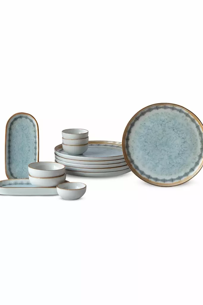 Frukostset Hermia Vit Blå Kamel Porslin 14 Delar - Serveringsfat - 8684283036974 - 1