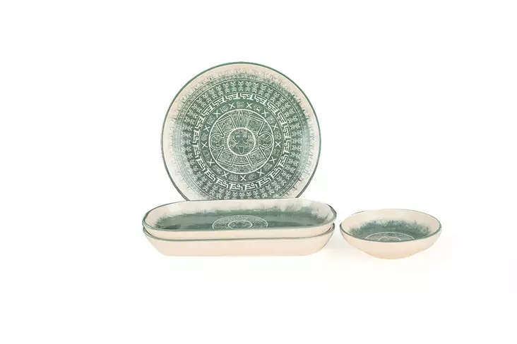 Frukostset Hermia Grön Vit Beige Keramik 28 Delar - Serveringsfat - 8683743764204 - 1