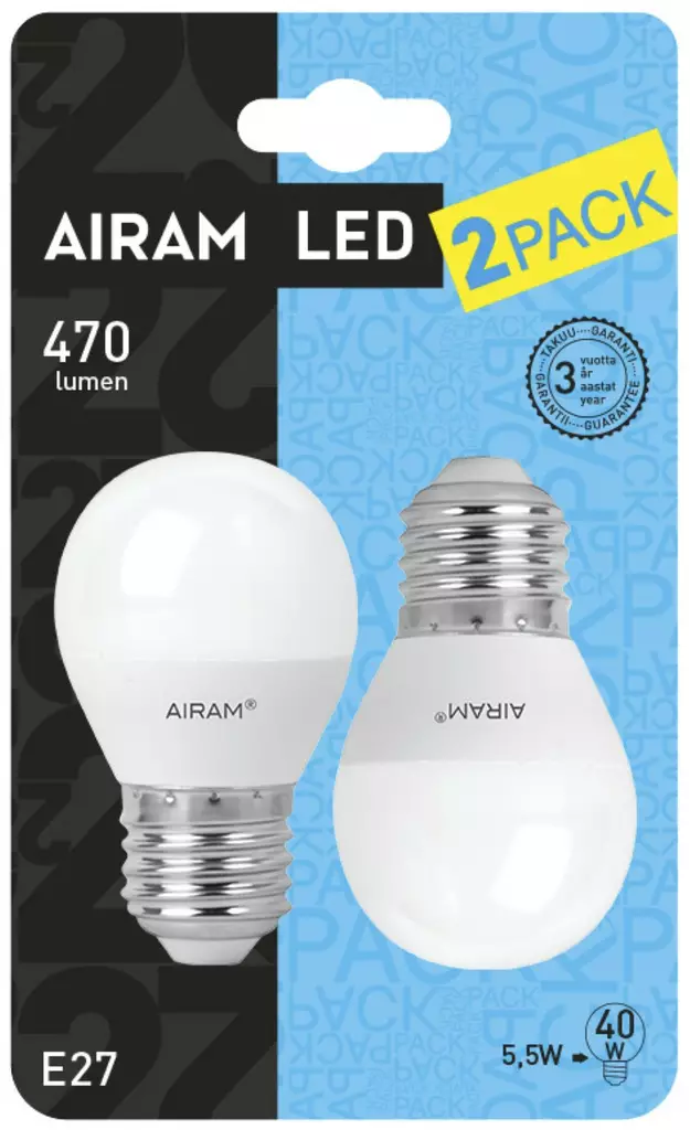 Airam Led Koristelamppu 5,5W E27 2kpl pakkaus - Lampor och lysrör - 6435200214904 - 1