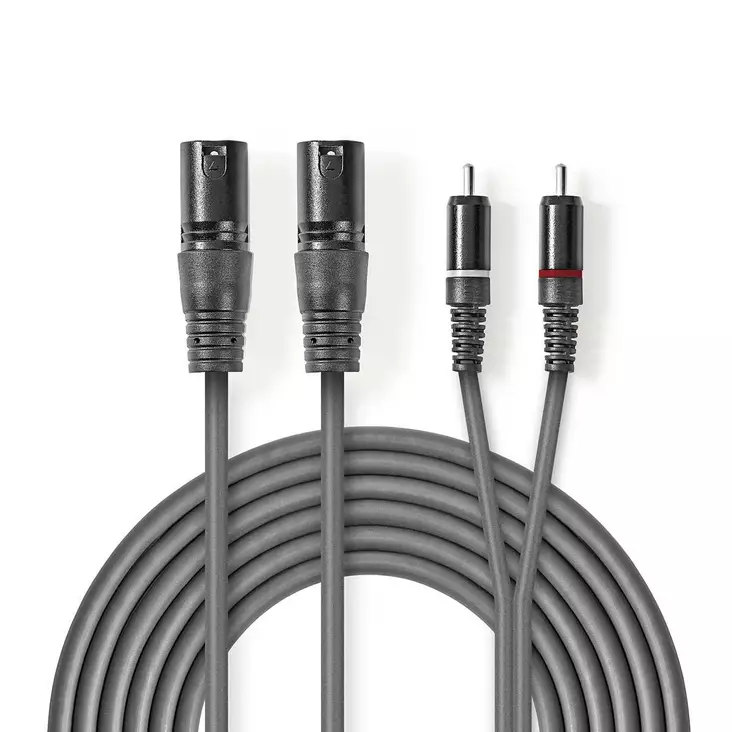 Balanserad ljudkabel | 2x XLR 3-Pin Hane | 2x RCA Hane | Nickelplaterad | 1.50 m | Rund | PVC | Mörkgrå | Kartonghylsa - Ljudkablar - 5412810295784 - 1