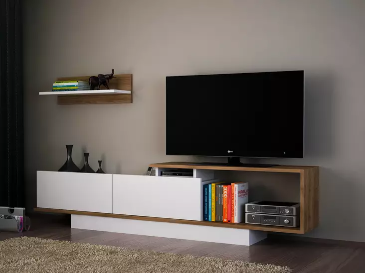 TV-bänk Hanah Home Asos Vit Valnöt Spånskiva 180x45x29,6 cm - TV-bänkar - 8681181613764 - 1