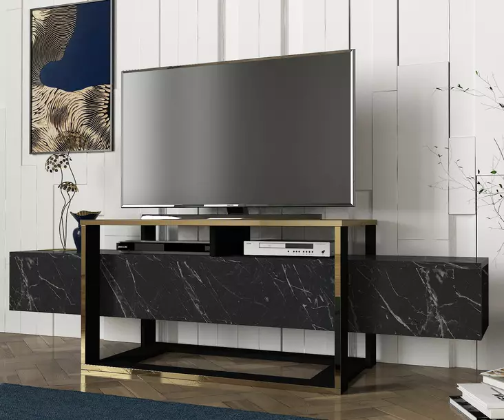 TV-bänk Hanah Home Bianco Svart Spånskiva 160x49,8x46,1 cm - TV-bänkar - 8681875670004 - 1