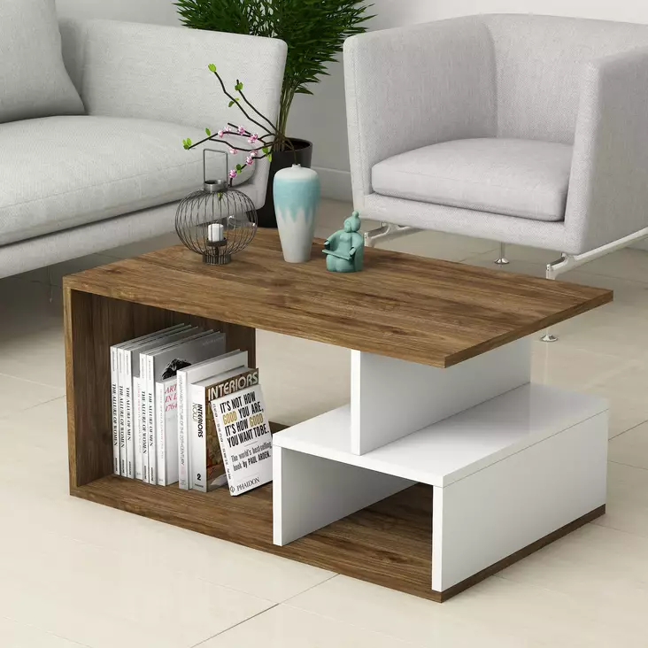 Soffbord Hanah Home Arte 2042 Mörk Valnöt Vit Spånskiva 90x42x54 cm - Soffbord - 8682870764194 - 1