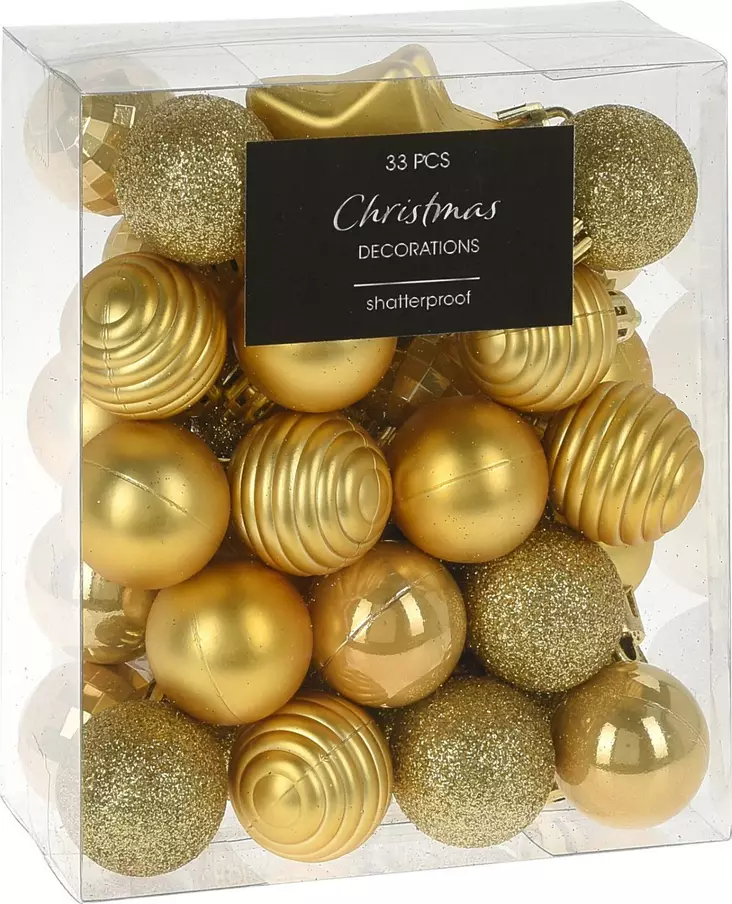 Joulukoristeet 33 kpl lajitelma kulta - Juldekorationer och textilier - 8719987922084 - 1