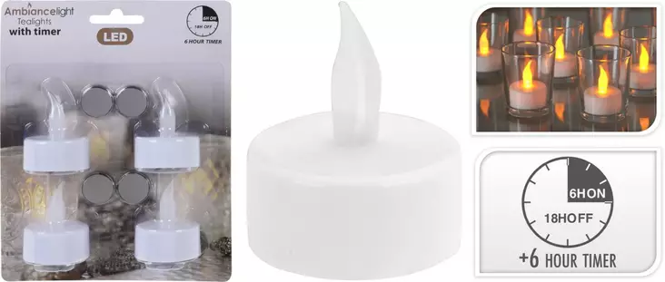 L=C3=A4mp=C3=B6kynttil=C3=A4 led 4kpl ajastimella - Ljus och lyktor - 8719202840964 - 1