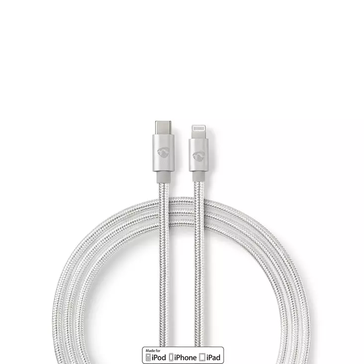 Lightning Kabel | USB 2.0 | USB-C Hane | Apple Lightning, 8-stifts | 480 Mbps | Guldplaterad | 2.00 m | Rund | Flätad / Nylon | Aluminium | Kartong med täckt fönster - Blixtkablar - 5412810313044 - 1