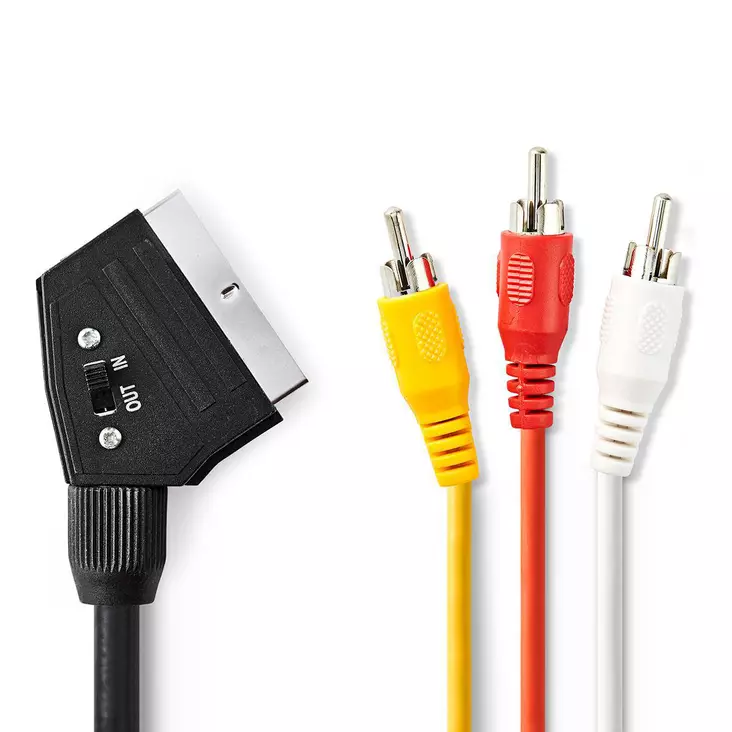 SCART-kabel | SCART Hane | 3x RCA Hane | Nickelplaterad | Bytbar | 480p | 2.00 m | Rund | PVC | Svart | Tag - HDMI-kablar - 5412810325474 - 1