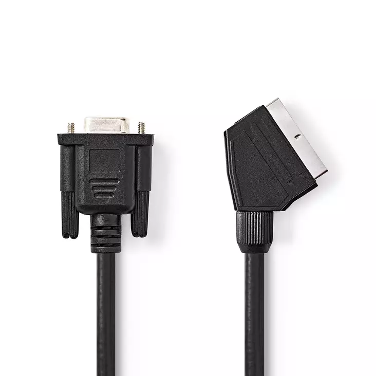 SCART-kabel | SCART Hane | VGA hona 15p | Nickelplaterad | 480p | 2.00 m | Rund | PVC | Svart | Label - Nedis produkter - 5412810426744 - 1