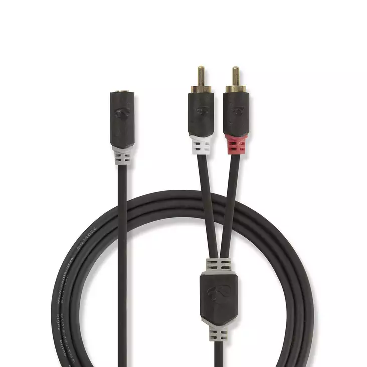 Stereoljudkabel | 2x RCA Hane | 3.5 mm Hona | Guldplaterad | 0.20 m | Rund | Antracit | Låda - Ljudkablar - 5412810265534 - 1