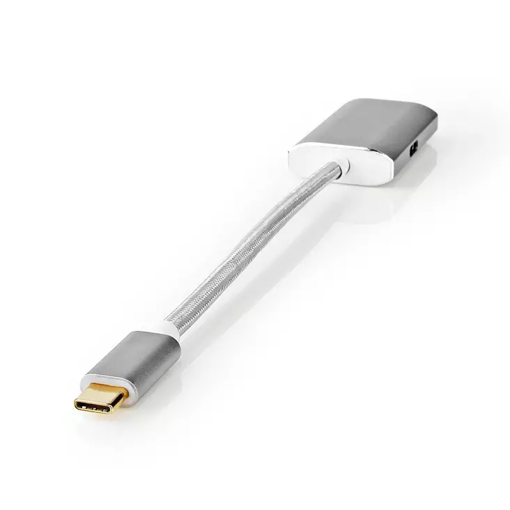 USB-C Adapter | USB 3.2 Gen 1 | USB-C Hane | HDMI Utgång | 4K@60Hz | Power delivery | 0.20 m | Rund | Guldplaterad | Flätad / Nylon | Silver | Kartong med täckt fönster - Dator och nätverk - 5412810331734 - 1