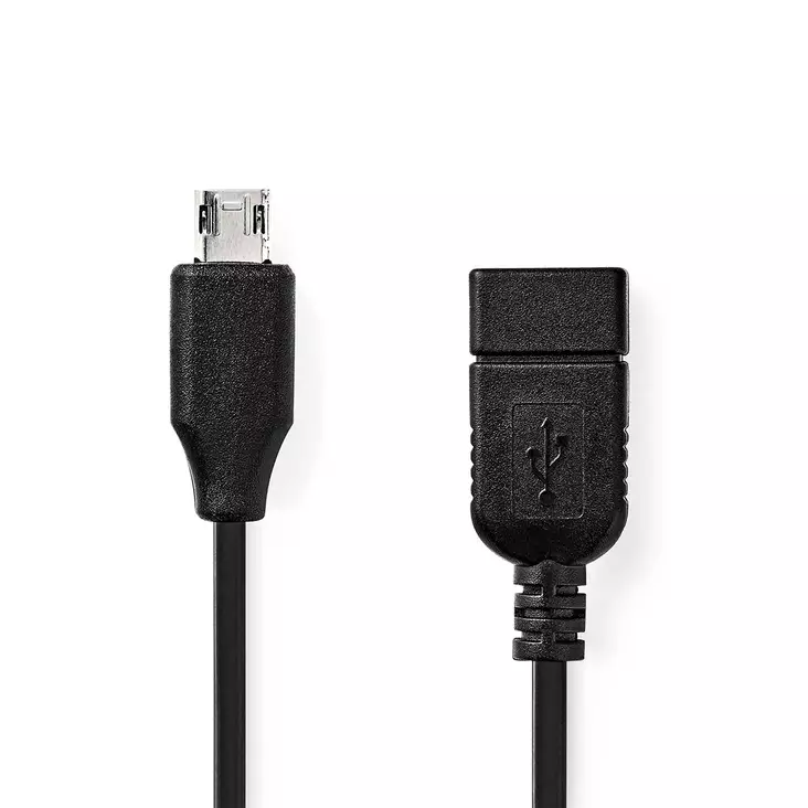 USB Mikro-B Adapter | USB 2.0 | USB Micro-B Hane | USB-A Hona | 480 Mbps | 0.20 m | Rund | Nickelplaterad | PVC | Svart | Låda - Dator och nätverk - 5412810336104 - 1