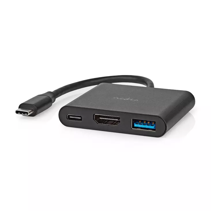 USB Multi-Port Adapter | 3-in-1 | USB 3.2 Gen 1 | USB-C Hane | HDMI Utgång / USB-A Hona / USB-C Hona | 5 Gbps | 0.10 m | Rund | Nickelplaterad | PVC | Svart | Låda - Dator och nätverk - 5412810415984 - 1