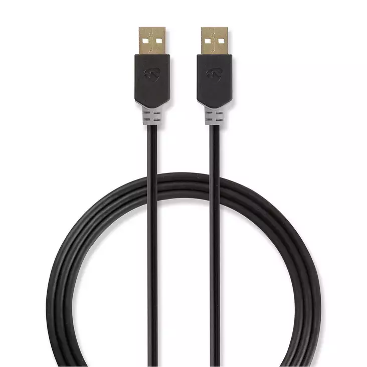 USB-kabel | USB 2.0 | USB-A Hane | USB-A Hane | 480 Mbps | Guldplaterad | 2.00 m | Rund | PVC | Antracit | Låda - Dator och nätverk - 5412810263424 - 1