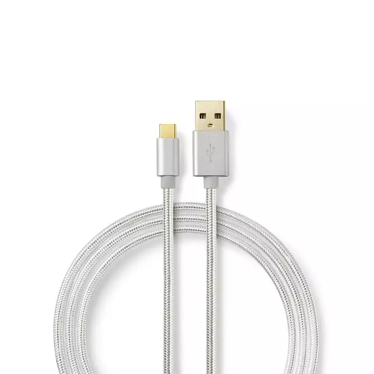 USB-kabel | USB 2.0 | USB-A Hane | USB-C Hane | 15 W | 480 Mbps | Guldplaterad | 2.00 m | Rund | Flätad / Nylon | Aluminium | Kartong med täckt fönster - Dator och nätverk - 5412810262694 - 1