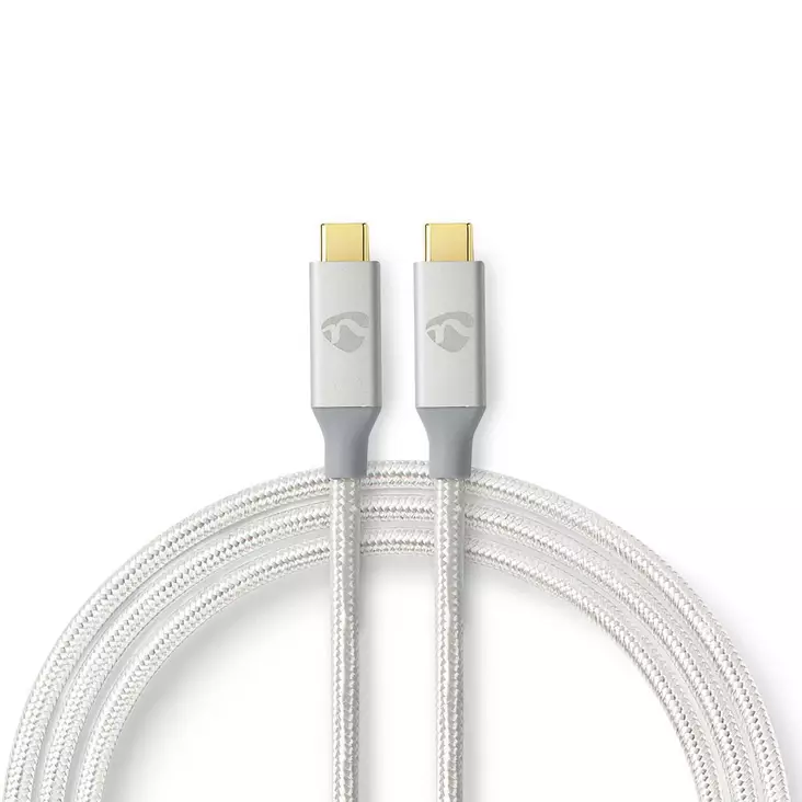 USB-kabel | USB 3.2 Gen 2x2 | USB-C Hane | USB-C Hane | 100 W | 4K@60Hz | 20 Gbps | Guldplaterad | 1.00 m | Rund | Flätad / Nylon | Silver | Kartong med täckt fönster - Dator och nätverk - 5412810333004 - 1
