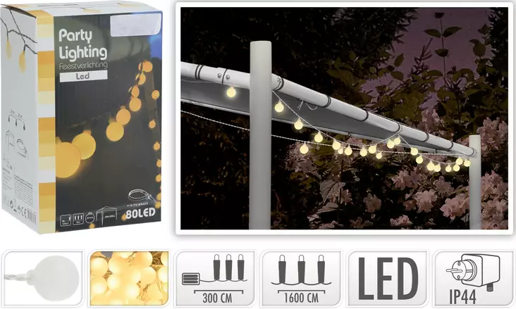 Partyvalot mini bulbs 80led l=C3=A4mmin valkea - Ljusslingor - 8719987864834 - 1