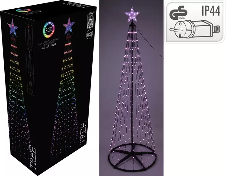 Julgran 300cm 550 RGB LED Ljusstjärna Svart Ram För Utomhus- och Inomhusbruk IP44 Fjärrkontroll - Ljusträd och ljusgrenar - 8721037148894 - 1