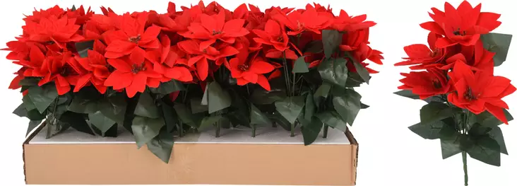 Konstgjord Blombukett Julstjärna 30 cm – Naturtrogen Dekoration med Röda Julstjärnor för Julen - Juldekorationer och textilier - 8721037198424 - 1