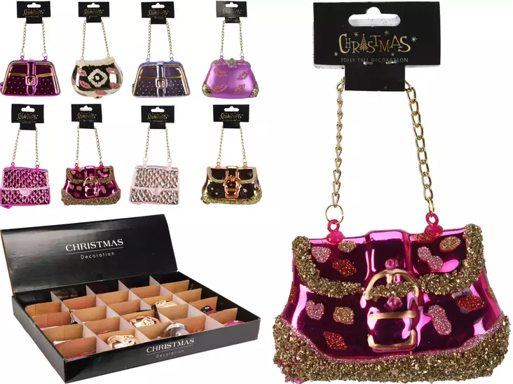 Modernt handväskeprydnad till julgranen – stilfull glasdekoration med gyllene kedja 100 - Juldekorationer och textilier - 8721037253154 - 1