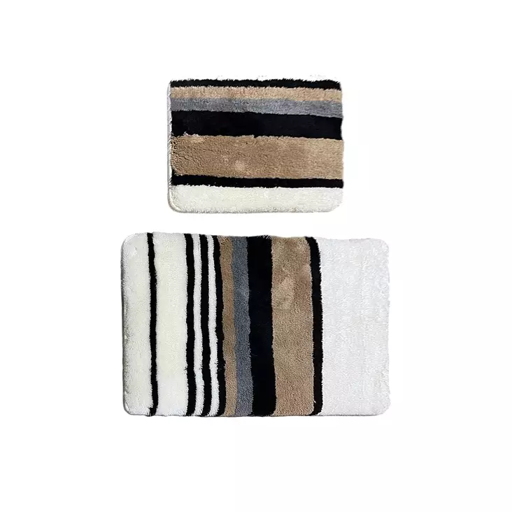 Badrumsmatteset i akryl (2 delar), ecru svart brun, 50 x 60 cm och 60 x 100 cm, lyxig, antibakteriell, halkfri - Badrumsmattor och våtrumsmattor - 8683743784974 - 1