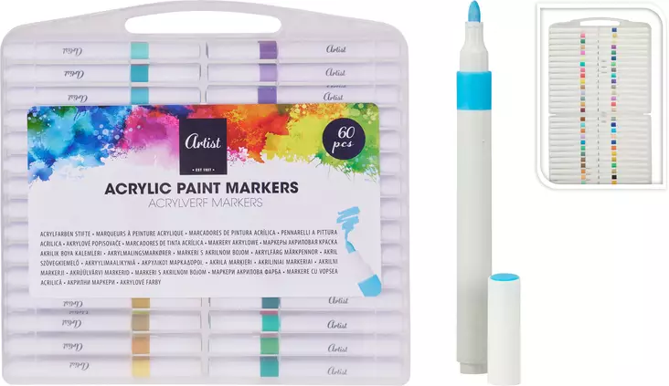Akrylmarkers 60-pack i förvaringslåda - Akrylfärger och målarfärger - 8721037848824 - 1