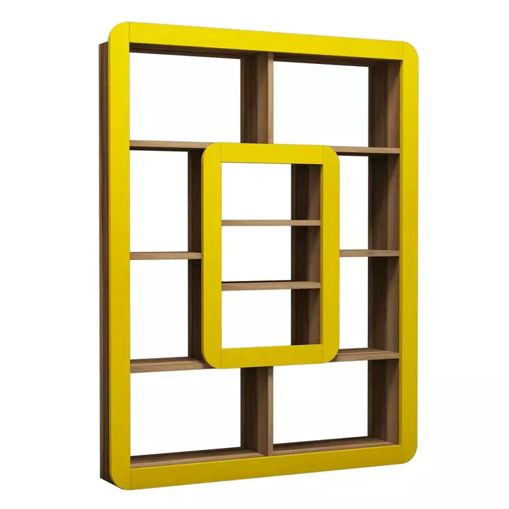 Bokhylla Hanah Home Orkide Valnöt Gul Spånskiva 108,4x140x21,8 cm - Bokhyllor - 8681875183634 - 1